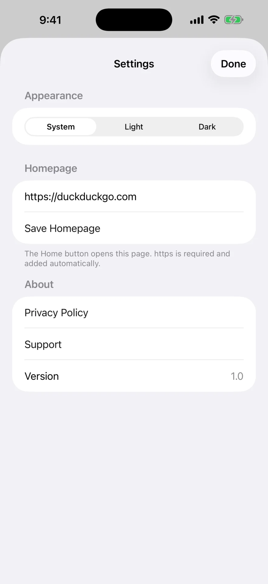 Koga appearance and homepage settings on iPhone